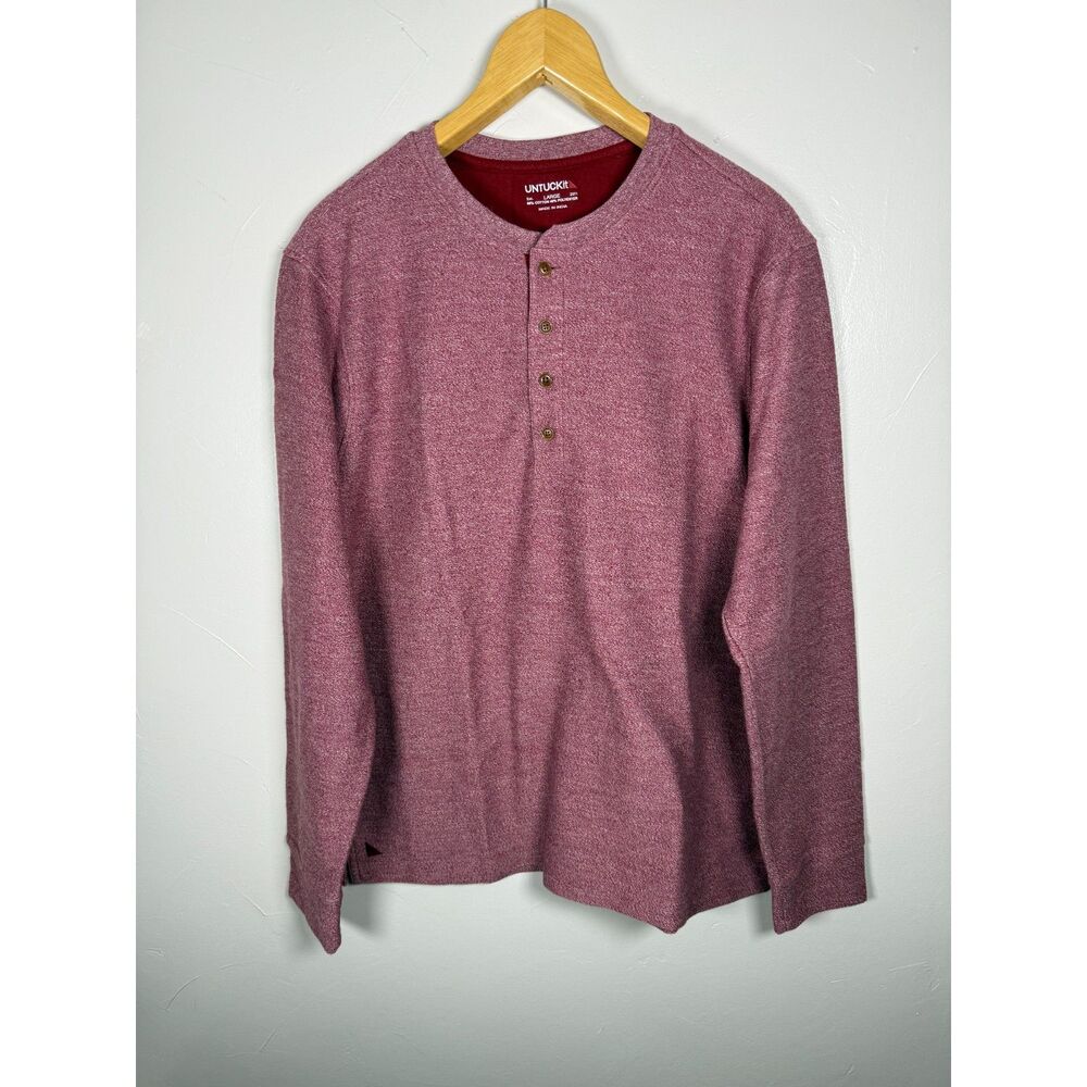 Untuckit Urey Henley Men's Size Large Red Heathered Popover Shirt